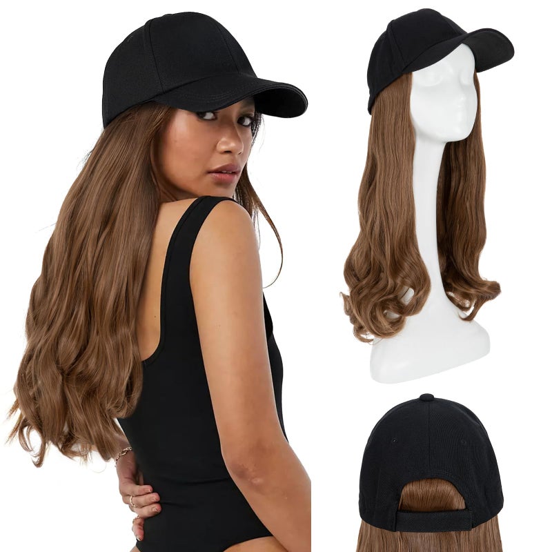 Hairro Baseball Cap with Adjustable Wave Hairpiece - Synthetic Wig Hat with Magic Paste - Natural Wig Hair for Women Girls #12 light brown - Image 1